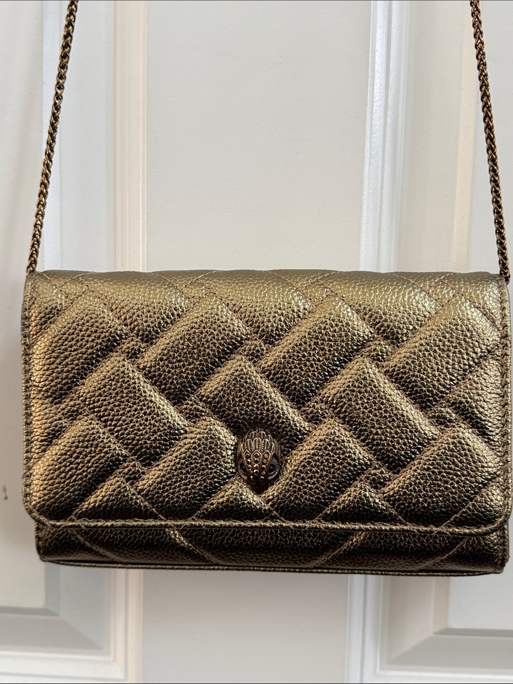 Kurt Geiger Metallic Gold Leather Quilted Crossbody with Chain Strap